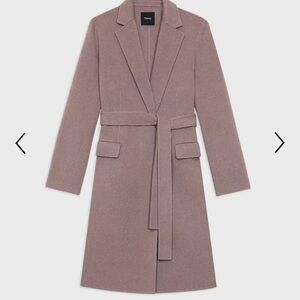 Theory Cream and Gray Trench Coat with Notched Lapels